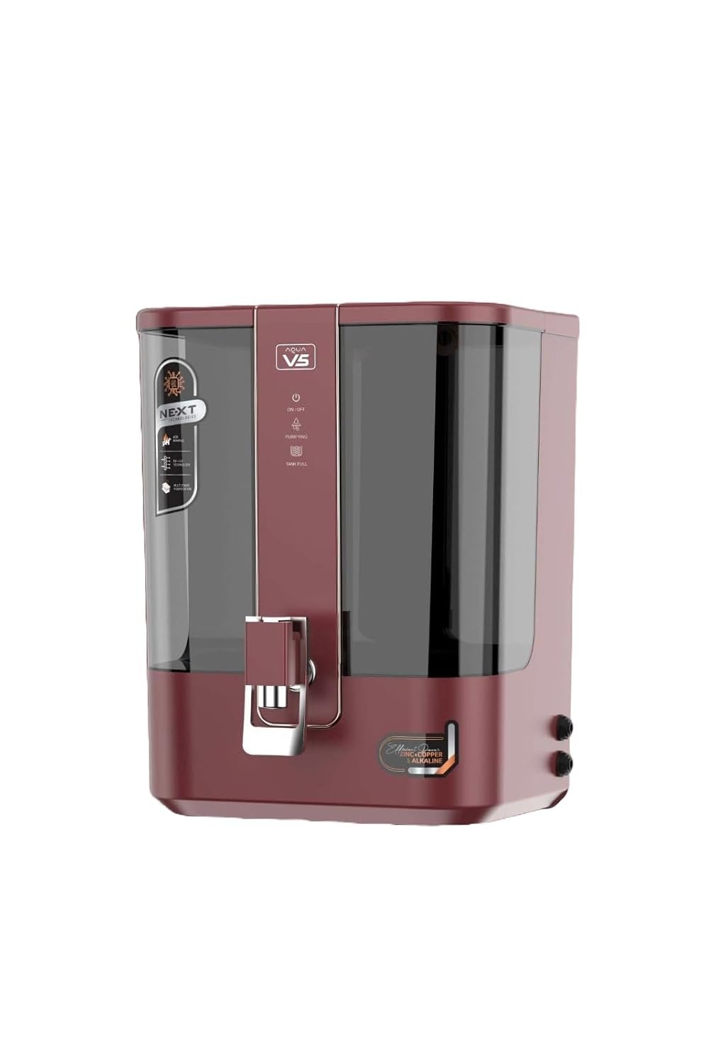 Aqua V5 RO Water Purifier 10L | Alkaline + Copper + Zinc | Active Carbon Filter | Advanced 7-Stage Purification | Premium Sleek Design | (MAROON)