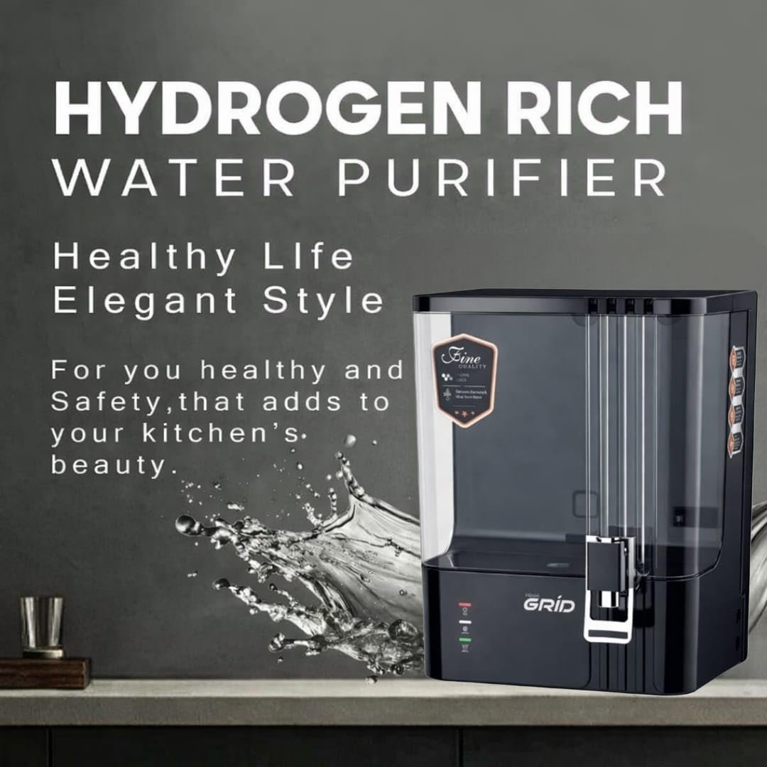 Aqua Grid RO Water Purifier, RO + Alkaline, LED Indicator, 10L Storage, 12 to 15 LPH Purification, Multi Stage Purification Technology (Black)