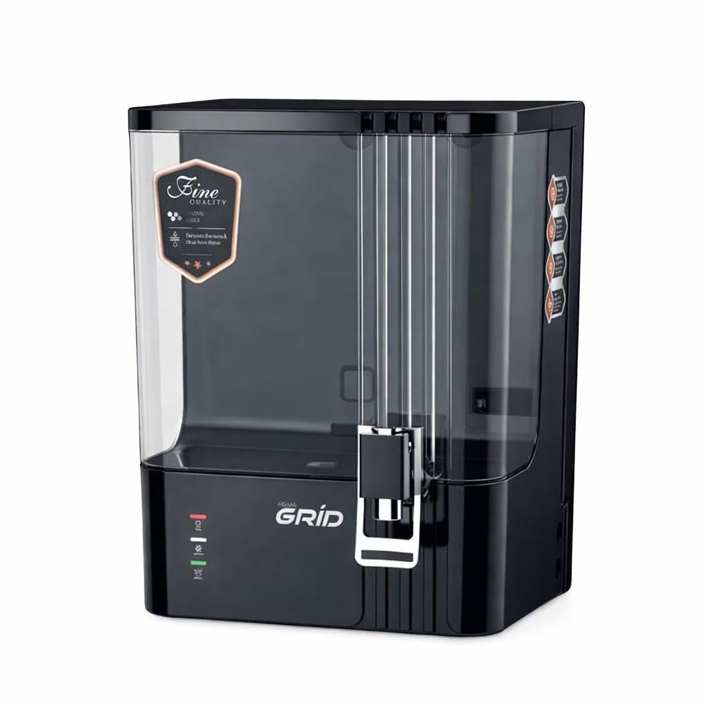 Aqua Grid RO Water Purifier, RO + Alkaline, LED Indicator, 10L Storage, 12 to 15 LPH Purification, Multi Stage Purification Technology (Black)