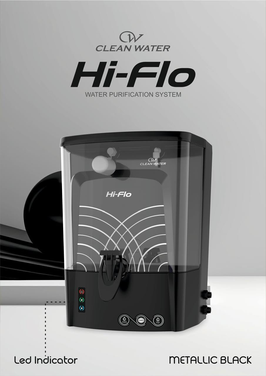 Hi Flo Ro Water Purifier with RO + Active Copper + Alkaline gives Pure Mineral Water | LED Indicator | Storage – 10 Ltr Capacity 15 Ltr Per Hr. With 7 stage Purification Technology (Metallic Black)