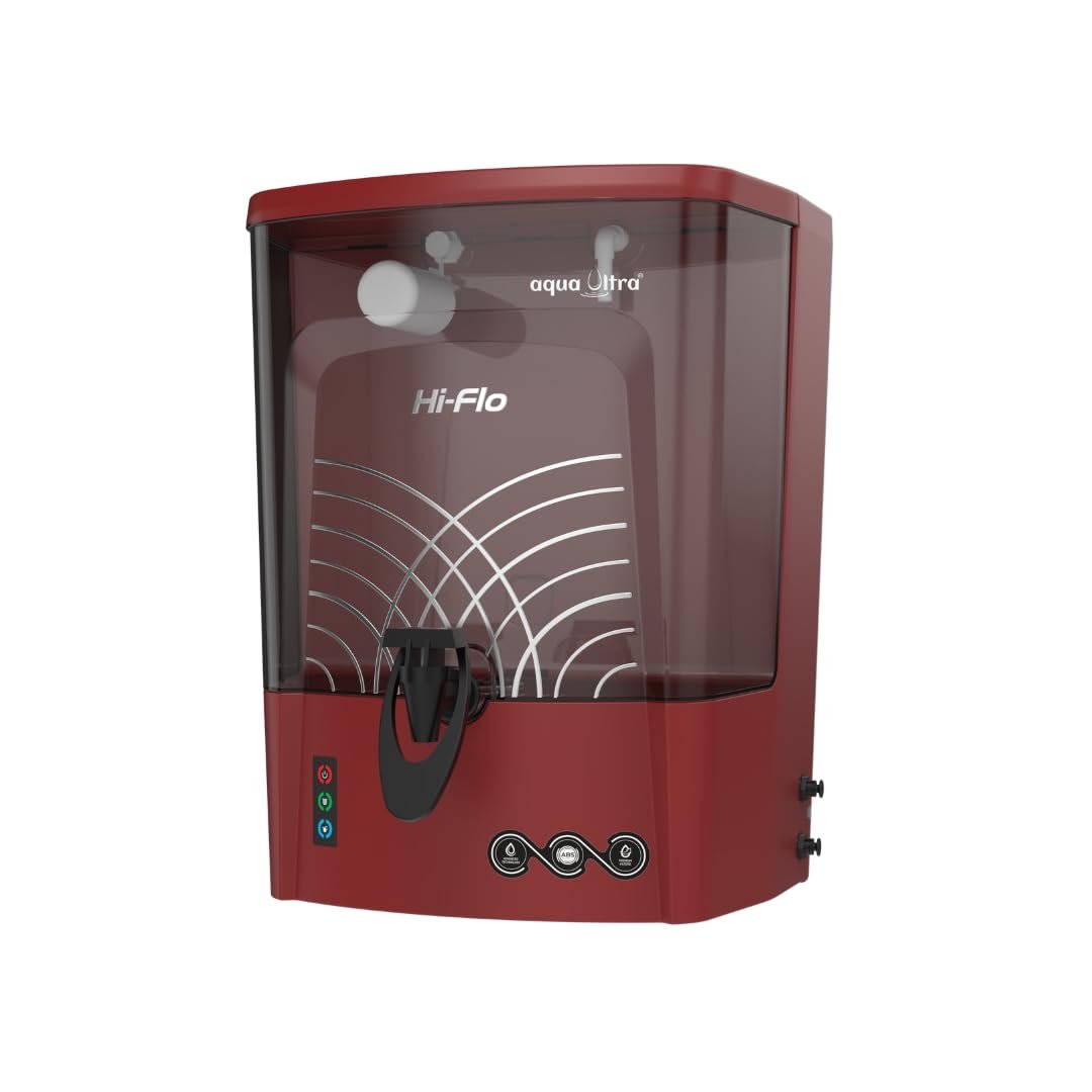Hi Flo Ro Water Purifier with RO + Active Copper + Alkaline | LED Indicator | Storage Tank 10 Ltr | Capacity upto 15 Ltr Per Hr. | 15 stage | Purification Technology (Metallic Cherry)