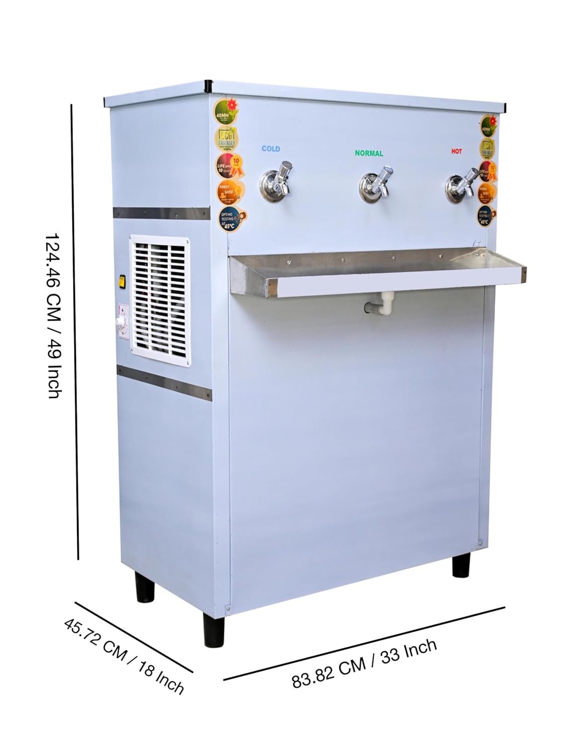 FRIZZIN 40 Liter Hot Normal Cold Drinking Water Cooler Stainless Steel Inbuilt 25 Lph R.o System with 100% Copper Cooling ISO Certified Power Saver
