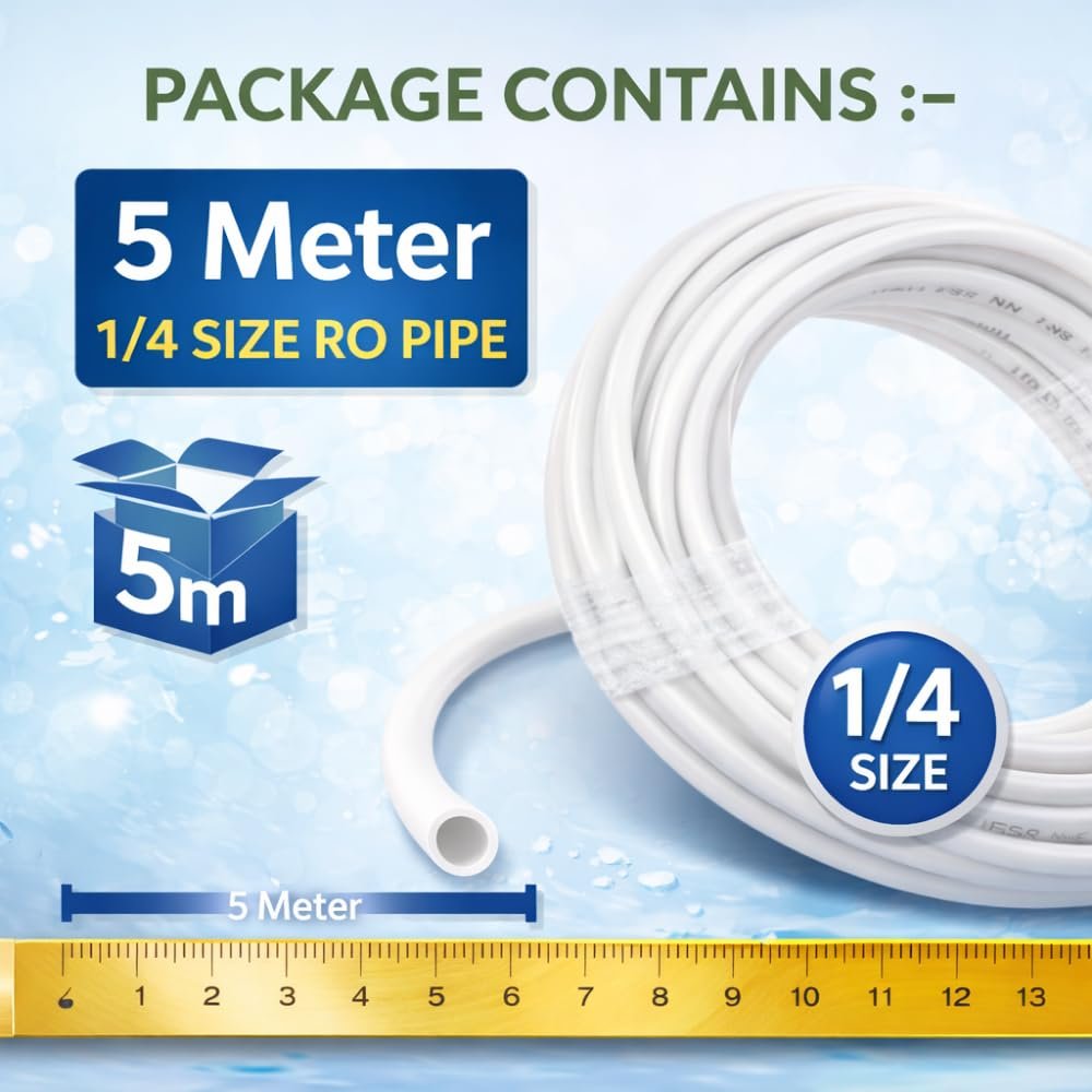 RO Pipe 1/4 Inch (5 Meter) | Food Grade Tube for Water Purifier | Compatible with RO Systems | Leak-Proof & Durable