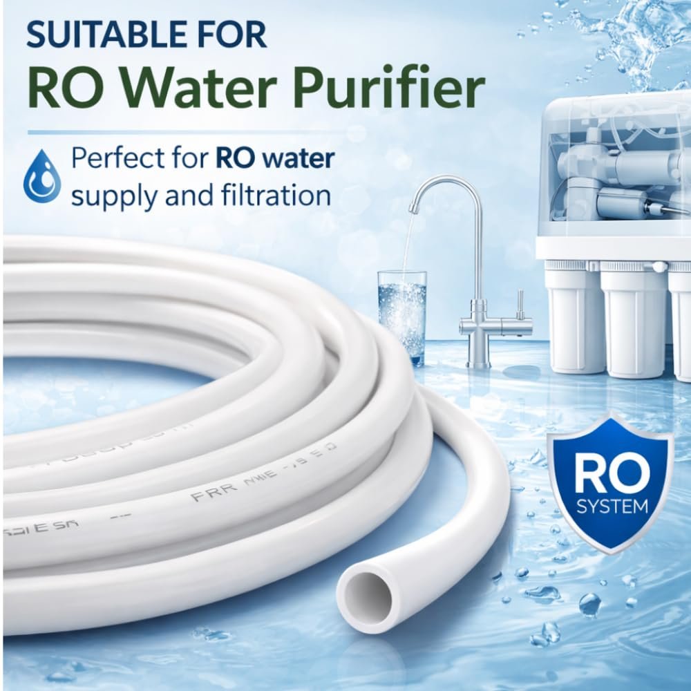 Ro pipe 10 Meters length, Ro tubing 1/4 size, ro pipe 1/4 size with 2 jointers and teflon tape, White