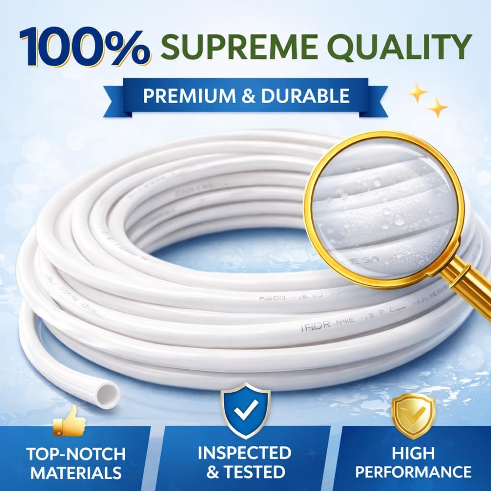Ro pipe 10 Meters length, Ro tubing 1/4 size, ro pipe 1/4 size with 2 jointers and teflon tape, White