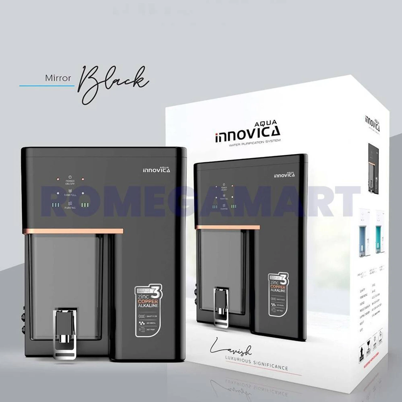 Aqua Innovica RO Water purifier 10 L RO + UV + UF + Copper + Alkaline + Minerals Water Purifier (Black)