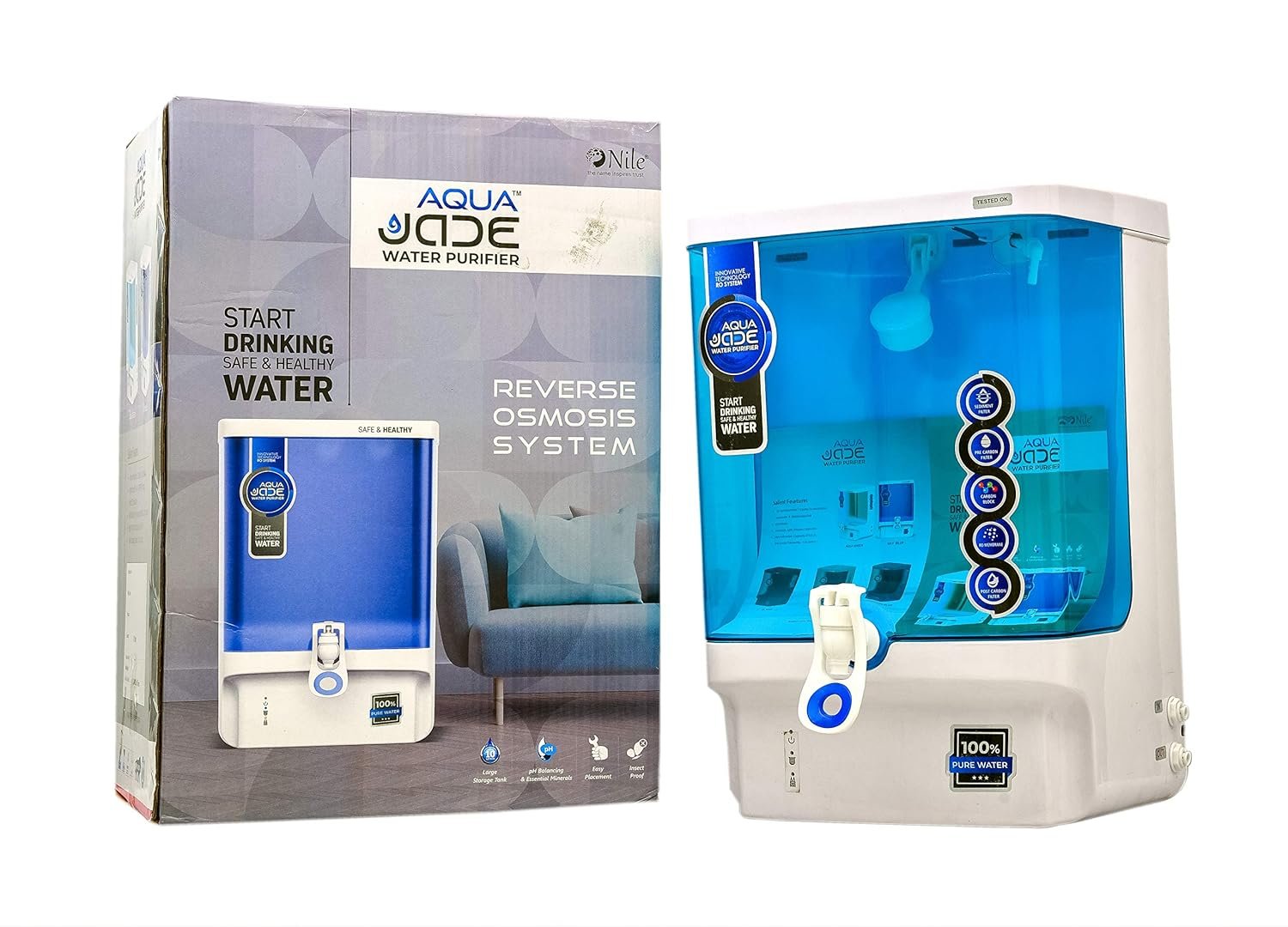 Aqua Jade RO Water Purifier with RO + Active Copper with Alkaline Technology |7 Stage Purification |10 Litre Storage |15 Litre/Hr Capacity | UV LED | Color (BLUE)