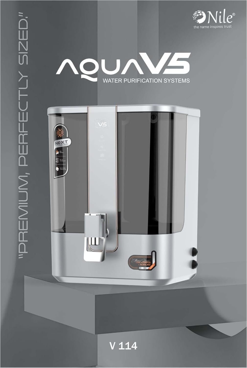 Aqua V5 RO Water Purifier 10L | Alkaline + Copper + Zinc | Active Carbon Filter | Advanced 7-Stage Purification | Premium Sleek Design | Black Color (SILVER)