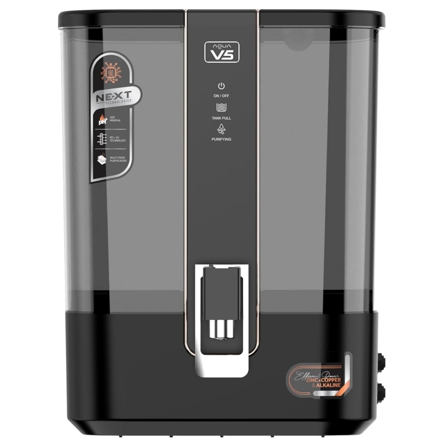 Aqua V5 RO Water Purifier 10L | Alkaline + Copper + Zinc | Active Carbon Filter | Advanced 7-Stage Purification | Premium Sleek Design | (Black)
