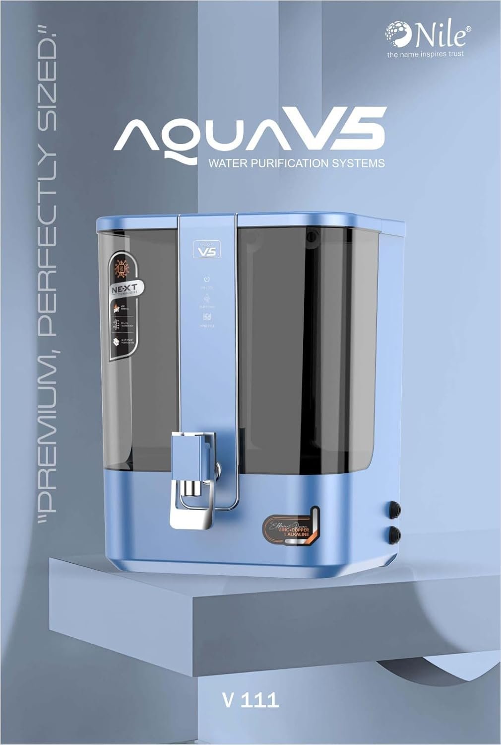 Aqua V5 RO Water Purifier 10L | Alkaline + Copper + Zinc | Active Carbon Filter | Advanced 7-Stage Purification | Premium Sleek Design | (BLUE)